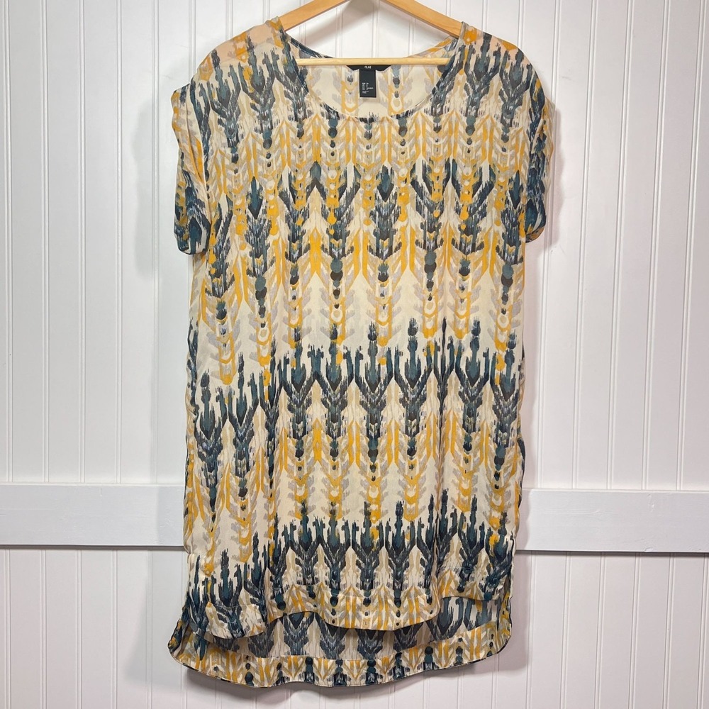 H&M Oversized Tunic Dress Hippie Indie Boho Sheer Geometric Blouse Size 6